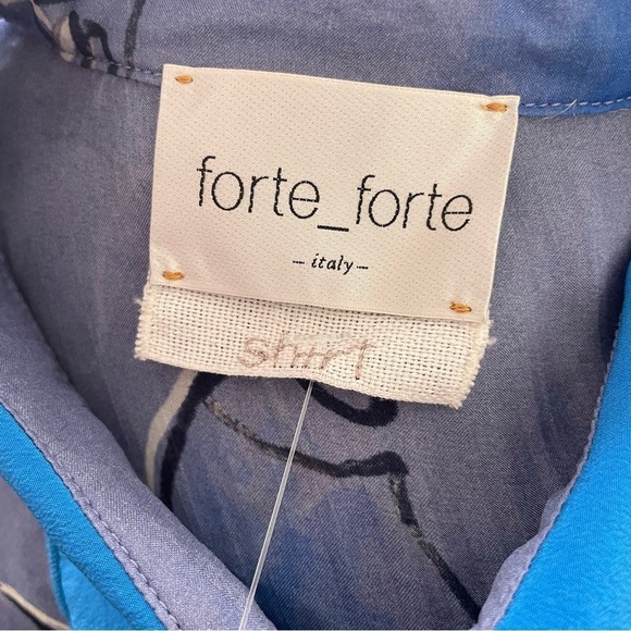 Forte_Forte Blue Purple Silk Floral Hidden Button Placket Blouse EUC Size I/4/S - Picture 5 of 11